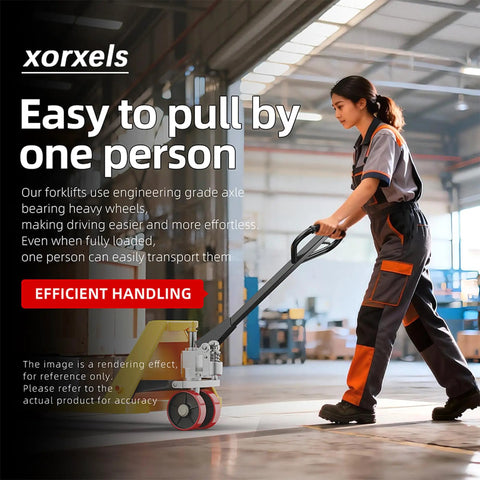 Heavy Duty Manual Pallet Jack Built Different For Tough Tasks Featuring Rock Solid 5500 Pound Capacity and sleek design for effortless maneuverability.
