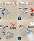 Installation steps for Massaging Rain Shower Head With Mist For Low Flow Homes High Pressure Boost 6 Spray Patterns.