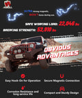 Off-road vehicle using Three Quarter Inch D Ring Shackles With Seven Eighth Inch Screw Pin Beefy Heavy Duty Off Road Tow Winch Shackles Built To Haul Big Loads 52910 Lbs Break Strength in rugged terrain.
