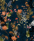 Midnight Blue Meadow Floral Peel And Stick Wallpaper For Cabinets Shelves Drawers And Walls Removable Vinyl With Matte Finish, Wildflowers Design on a dark blue background