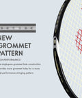Muscle Power 29 Carbon Graphite Badminton Racket With Full Racket Cover for Intermediate Players, highlighting new grommet pattern.