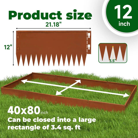 Pre-Rusted Weathering Steel Landscape Edging Kit For Gardens And Walkways, 12 inch segment, product size details on grass