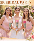 Bridal party holding roses in 150 Pack Rose Sleeve Bouquet Bags Kraft Paper Backed With Plastic Front For Easy Floral Wrapping