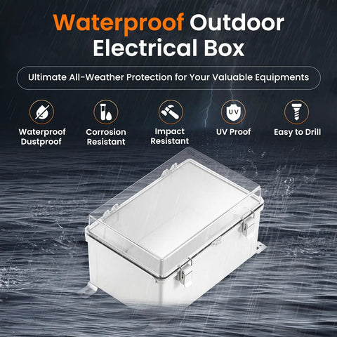 IP67 Waterproof Junction Box Outdoor Enclosure With Mounting Plate And Wall Brackets, Weatherproof Electrical Project Box With Hinged Clear Cover, Built Tough Plastic Weatherproof Box For Outdoor Use