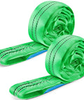 Two Pack Green Polyester Round Slings For Hoist And Towing, Endless Lifting Straps Built Tough, Heavy Duty Poly Sling Set With 5,300 Lbs Vertical