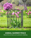 Garden Fence Set No Dig Rustproof Metal Panels, 10 Ft Long By 24 In High Black Fence Barrier in garden with flowers