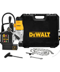 DEWALT magnetic drill press kit, 2-inch chuck, 10-amp motor, 2-speed, yellow/black with carrying case.