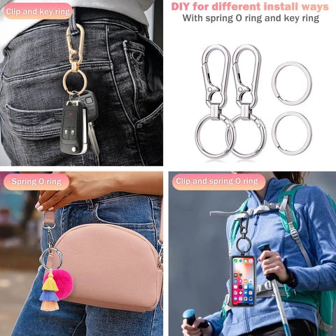 Two Pack Metal Keychains With Carabiner Clip And Dual Key Rings Anti Lost Quick Release Key Clip on jeans, purse, and backpack