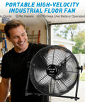 Person holding 18 Inch Solar Powered Outdoor Fan With 40W Panel And 30000mAh Battery, Cordless Floor Fan For Patio Camping
