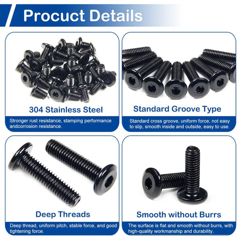 30 Pack M6 X 15mm Flat Head Hex Socket Screws Heavy Duty 304 Stainless Steel, showcasing grooves and threads for secure fastening.