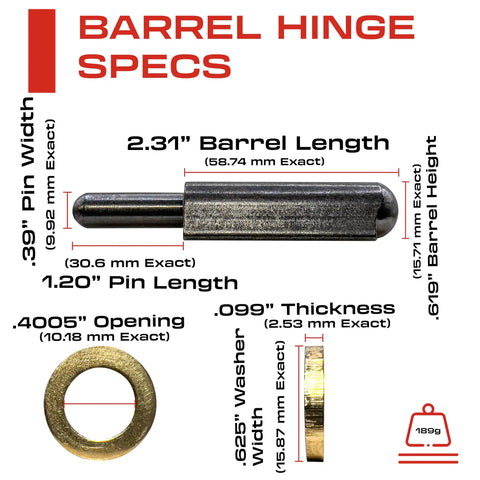 5 Inch Weldable Bullet Hinge Heavy Duty Teardrop Barrel Hinge With Grease Zerks dimensions showing pin width and barrel length.