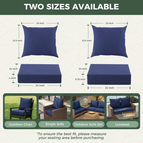 Deep Seat Outdoor Cushions Set For Patio Furniture 24 X 24 X 5.75 Inches Waterproof And Fade Resistant Navy Blue