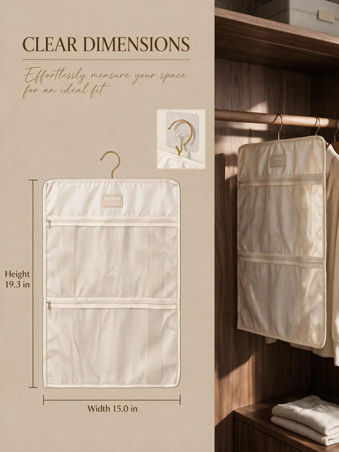 Mesh Hanging Closet Organizer And Polyester Bra Underwear Storage Hanger Ultra Slim Vertical Lingerie Bag dimensions 19.3x15 inches displayed