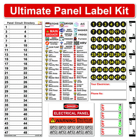 Ultimate All-In-One Electrical Panel Label Kit For Safe Home Wiring: 48-Circuit Directory With Vibrant Colored Icons shown