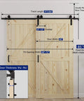 Double 40x84 Inch Bypass Barn Door With 7 Ft Track Hardware Kit Included, Unfinished Solid Wood, Easy DIY Assembly, installed view.