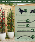 Two Pack Garden Obelisk Trellis For Climbing Plants 6 Foot Adjustable Height Built Tough Steel Core Plant Supports with accessories