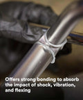 DP190 Epoxy Adhesive Translucent Duo Pak 200 mL applied on metal tube for high strength bonds across metals, showcasing flexibility.