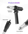 Close-up of All In One Universal Rivet Gun Kit with forged alloy steel tips and plastic handle for auto projects and metal work