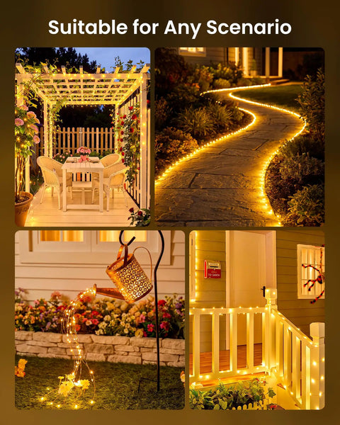 Two Pack 66 Ft Solar Fairy Lights With 200 LEDs In Warm White Outdoor Waterproof String Lights With 8 Modes For Patio