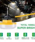 100 Ft LED Construction String Lights With 150W Total Power, 15000 Lumens For Bright Jobsite Work Lighting in a tunnel