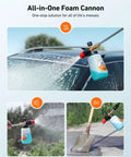 Heavy Duty Car Foam Cannon With Wide Neck Adjustable Snow Lance spraying foam from pressure washer on car and driveway