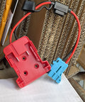 Red and blue Ride On Toy Battery Converter Adapter For 18V M18 Style Batteries, Peg Perego Compatible, with 12AWG Wire Harness