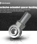 Max Bump Steer Kit Adjustable For 79-93 Ford Mustang With Heavy Duty Cr-Mo Steel Spacers And CNC Machined Precision Outer Tie Rod End Compatibility For GT V8 Roush And Saleen showing exclusive extended spacer bushing.