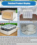 The Real Deal 2 In 1 Plastic Film Sleeve Seal And Shrink Packaging Machine Auto Heat Tunnel For Bottles And Cans Professional Grade Easy Button Access AC220V finished product display with sealed plastic packaging.