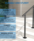 Hella Sturdy Aluminum Round Stair Handrail Kit For Indoor Outdoor Steps And Porch Deck With Rock Solid 800 Pound Load Capacity Built Tough Textured Black Railing installed on steps