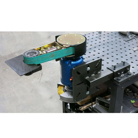 Tough As Nails Universal Vise And Bench Grinder Mount Heavy Duty Steel Workbench showing motor and attached tool platform.