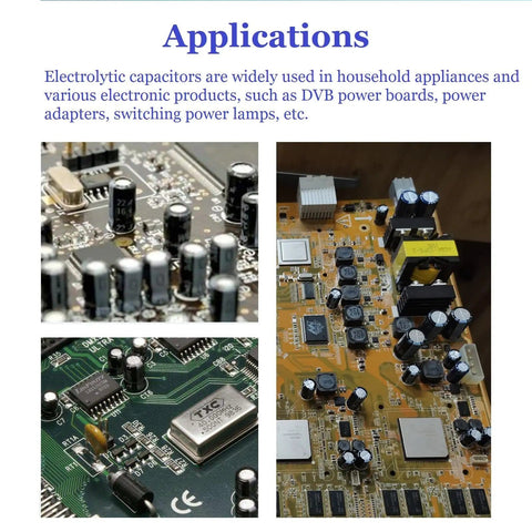 Massive 500Pcs Aluminum Electrolytic Capacitor Kit With 24 Value Range applied to various circuit boards for electronics repairs.