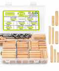 All-In-One 314-Piece Wood Dowels Kit Pro-Grade with assorted fluted dowels and matching drill bits in case