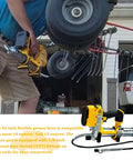 Person using Grease Gun Hose Kit For 20V Max Cordless Grease Gun with 42 Inch Flexible Hose, 1/8 Inch Bore, in automotive setting.