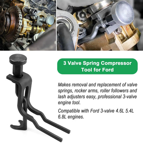 Ford 4.6L 5.4L 3V Engines Timing Belt Tool Set with valve spring compressor shown in engine use