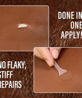 Slick Legit Leather And Vinyl Repair Kit For Couch Furniture Sofa Chair And Seats Featuring Realistic Brown Shade mixing repair on leather.