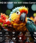 8K Ultra HD Video Camera For YouTube Vlogging With 88MP Photos WiFi Data Transfer 18X Digital Zoom IR Night Vision Camcorder