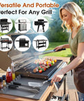 Woman grilling with barbecue using Silicone Grill Mats For Griddle Spatula Tool Mat With Drip Pad Side Shelf Pad Easy Clean BBQ Mats