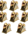 Heavy Duty 2 Inch V Groove Wheel Gate Caster For Sliding Gates Built To Haul Up To 660 Lb Capacity Rigid Roller On Inverted V Track Track Rail Pulley For Industrial Gates And Rails, 8-pack steel casters in gold finish