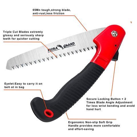 Folding Pruning Saw With Triple Cut Razor Teeth For Quick Wood Cutting And Tree Trimming On Camping Runs 7.7 Inch High Carbon Steel Blade Ergonomic Handle