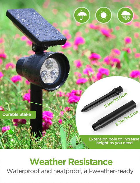 Solar Powered Outdoor Landscape Spotlight Set Of 4 Waterproof Security Lights With Adjustable Angles in garden setting