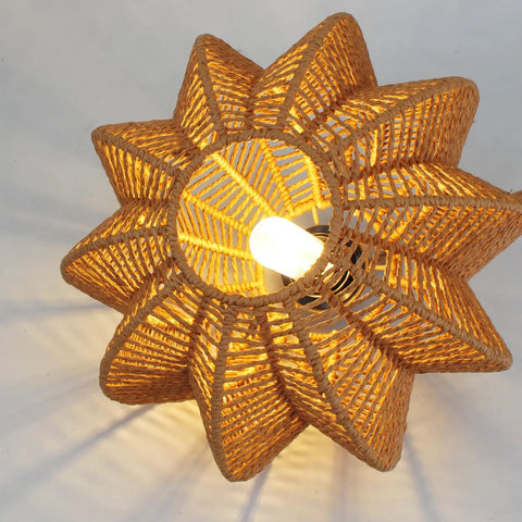 Plug In Pendant Light With Hand Woven Rattan Shade And Nifty Dimmer Switch Chill Boho Ceiling Lamp For Bedroom Or Living Room Includes Bulb Plus 15 Foot Hemp Rope Cord Vintage Paper Weave, 11 inch rattan shade with soft illumination.