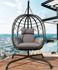 Cozy Hanging Egg Chair With Stand For Indoor Outdoor Use Wicker Rattan Swing Hammock With Thick Cushion 400 Lb Capacity on deck