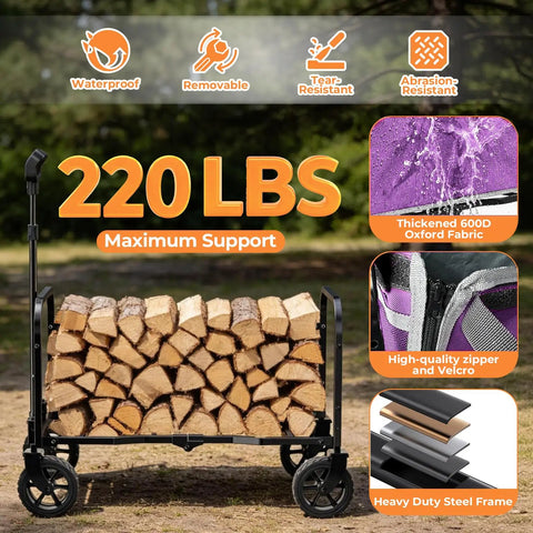 Lightweight Foldable Wagon Cart With Removable Side For Groceries Pets Camping Beach Shopping And More carrying firewood outdoors
