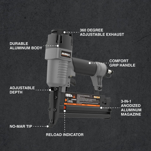 3 In 1 Pneumatic Nail Gun That Rocks A 16 GA Finish Nailer 18 GA Brad Nailer And Stapler with adjustable exhaust and grip handle