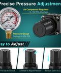 Air Regulator With 0 To 200 Psi Gauge And Four Port Adjustable Regulator, Fits Craftsman DeWalt DeVilbiss Air Compressors