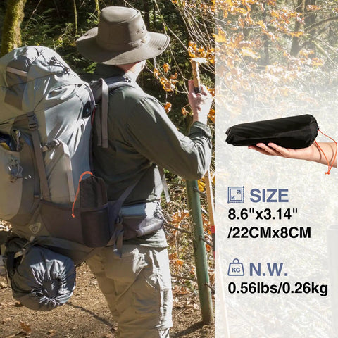 Camper holding packed Ultralight Tent Footprint Tarp 55x87 Inches Waterproof PU2000mm Ground Cloth for Camping and Hiking.