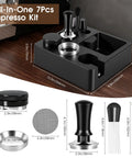 Kickass 58mm Espresso Accessories Kit With Integrated Tamping Station Knock Box Tamper for home baristas in black finish.