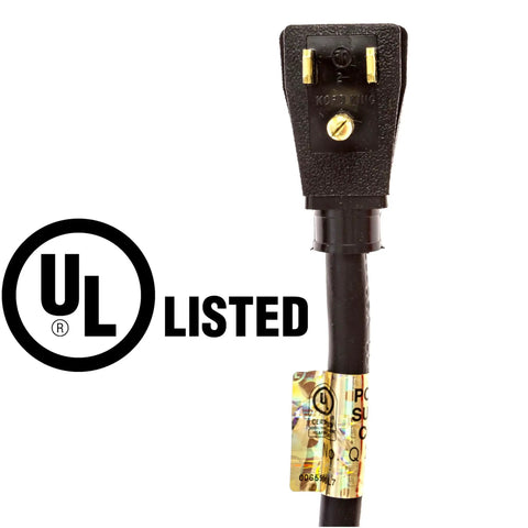 Top Shelf 10 Ft Coiled Replacement Power Cord With 3 Prong Sjt 14/3 Wire And Right Angle Plug UL Certified, black right angle connector.