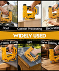 Compact 3 In 1 Cordless Staple Gun And 18 Gauge Brad Nailer Kit used in various projects like roof work and cabinet processing.