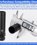 Measuring Spline Lug Nut Socket with caliper for Spline Lug Nut Socket Set Eight Piece With Locking Lug Nut Removal Kit For 12 Spline, 7 Spline, 6 Spline, And 5 Spline Anti Theft Lug Nuts Heavy Duty Pro Grade Tool Set For Quick Tire Service.